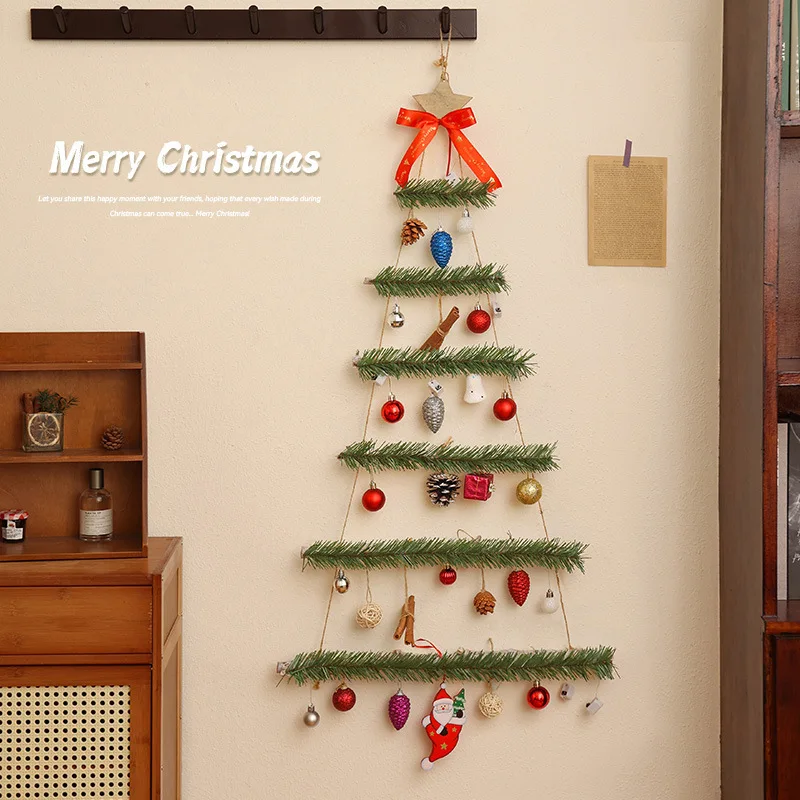 Christmas Ladder Tree with Light Up Topper Star Natural Wooden Wall Hanging Tree Shaped Decor