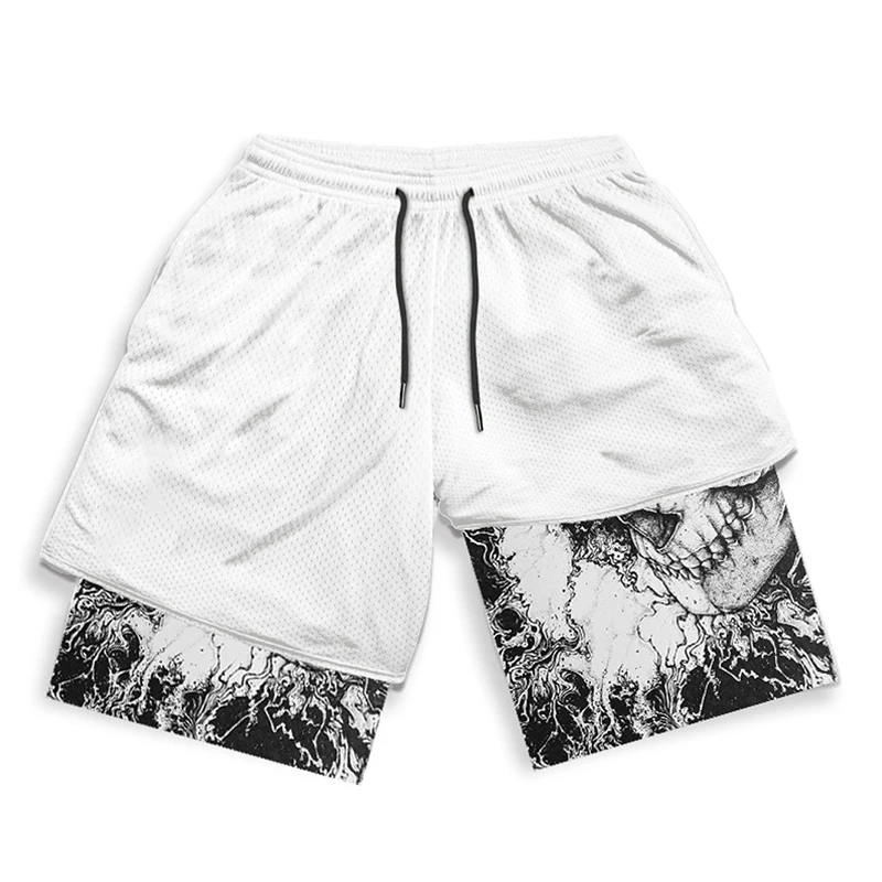 Men\'s Anime Shorts Berserk Manga Print 2 in 1 Gym Shorts Compression Stretchy Sports Shorts Quick Dry Fitness Workout Summer