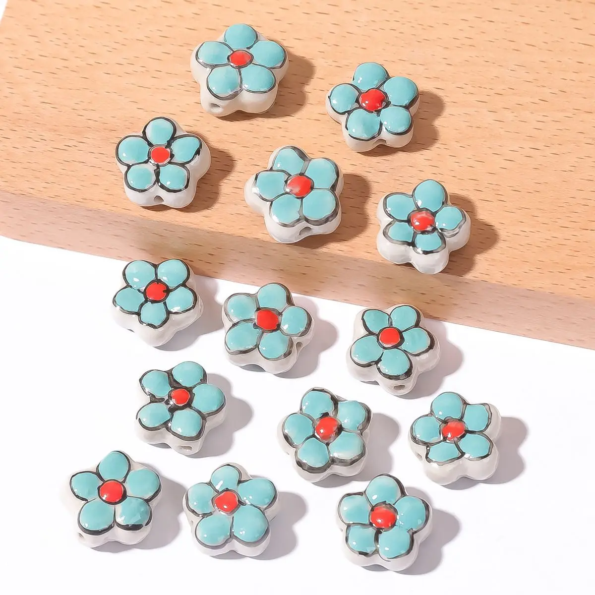4pcs Ceramic Beads Flower Painted Handmade Creative Craft Space Beads Jewelry Making DIY Exquisite Bracelet Earrings Pendant