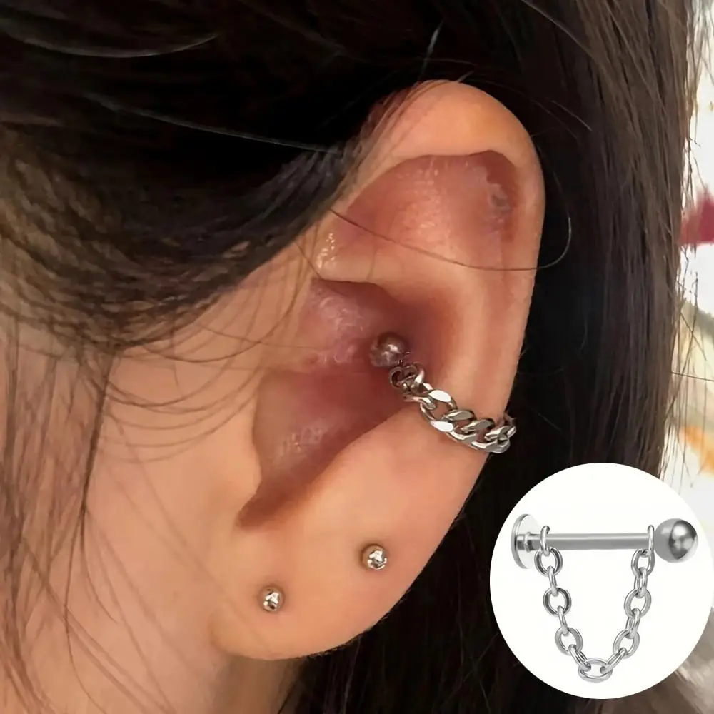 1 pieza de cadena de bolas de acero inoxidable, Piercing de concha, tornillo plano, pendiente de tuerca para cartílago trasero, joyería para Piercing de oreja para hombres y mujeres