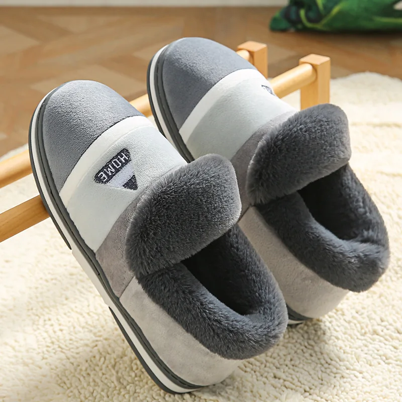 New Men Slippers Big Size Winter Warm Plush Indoor Slides Women Soft Thick Bottom Non-Slip Comfort Shoes Furry Bedroom Shoes