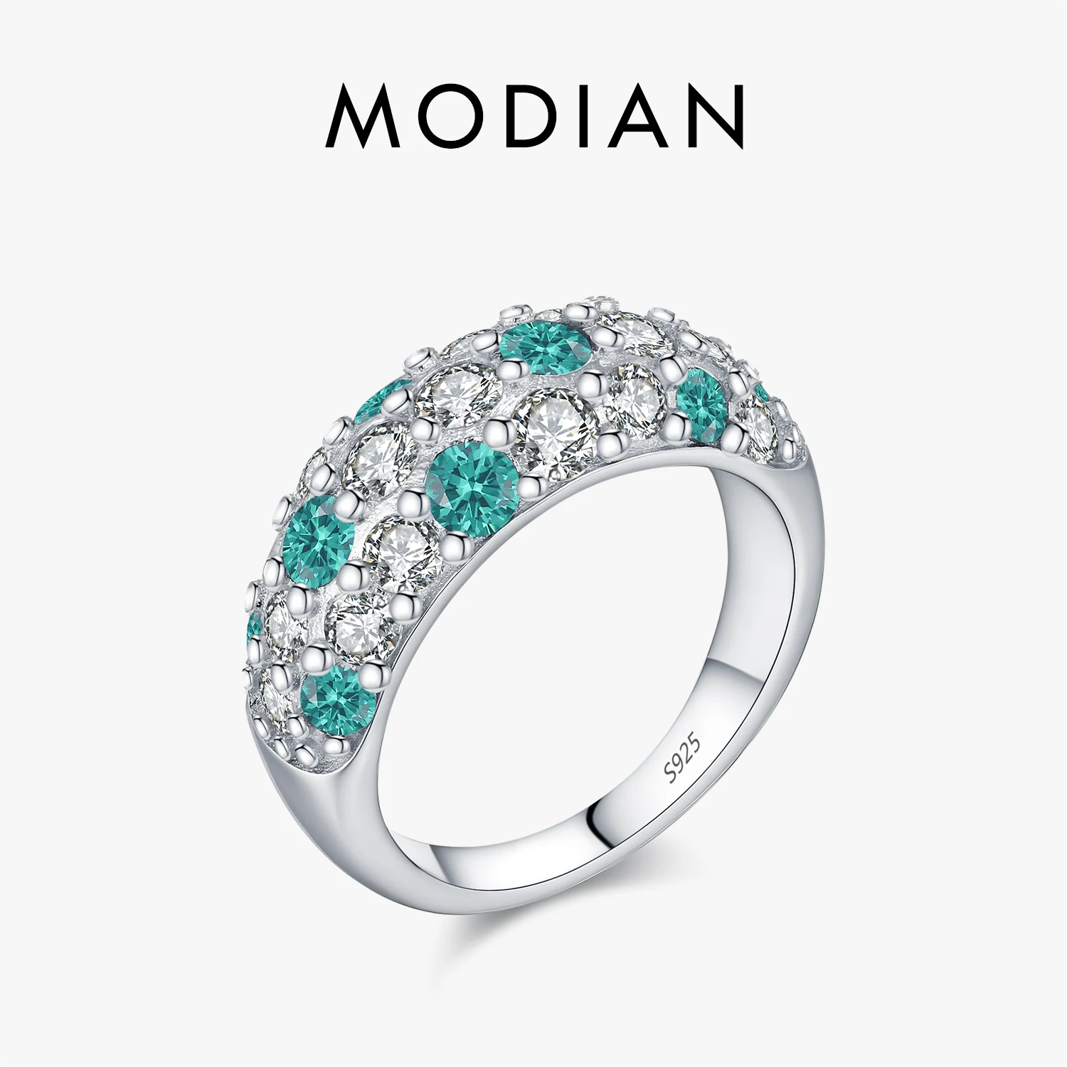 

MODIAN Sparkle Green & Clear CZ Ring 925 Sterling Silver Elegant Fashion Signet Band Rings For Women Dasiy Fine Jewelry
