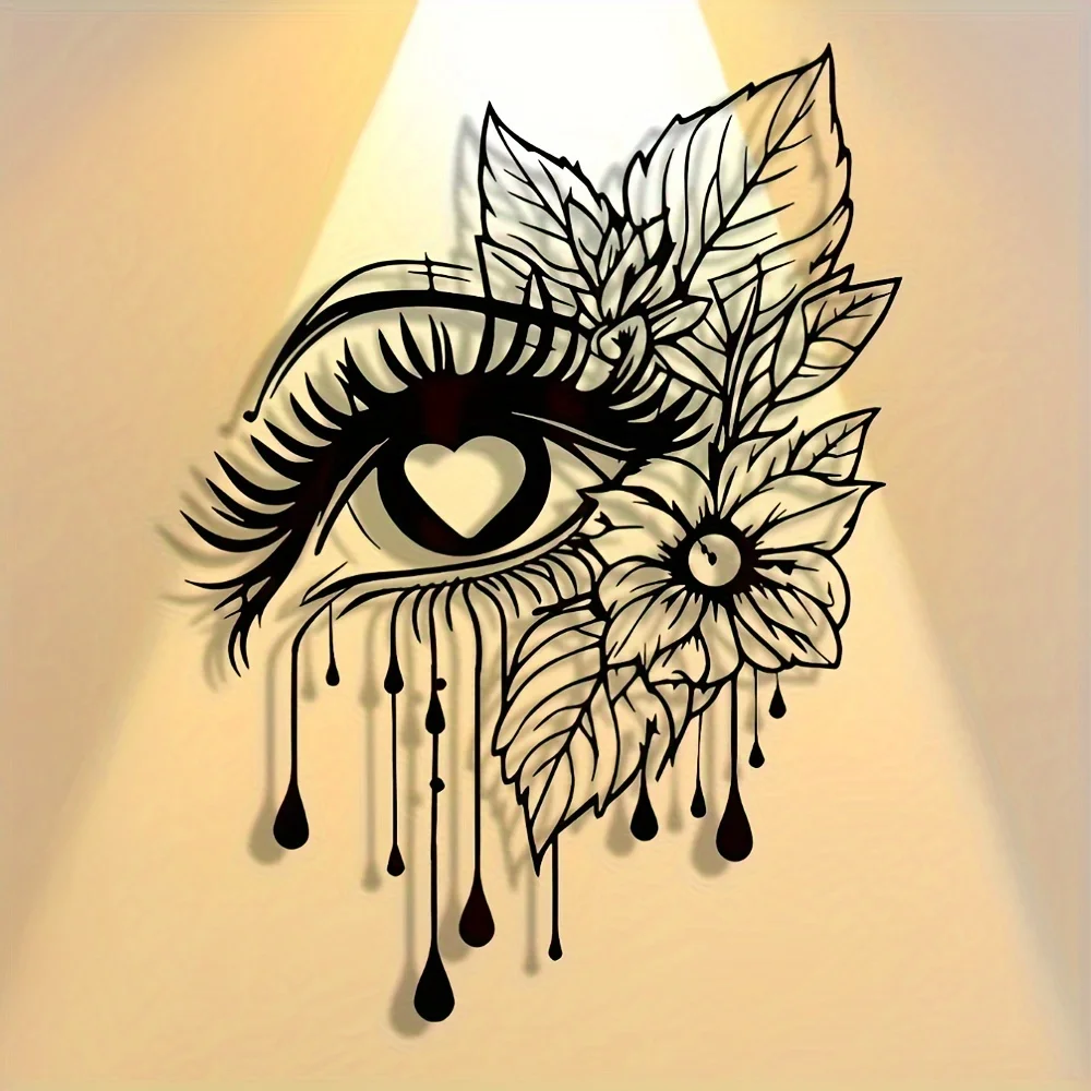 HELLOYOUNG Artistic Eye Flower Metal Wall Sign, 2D Cutout Decor, Heart Pupil Eye Silhouette Wall Art Bedroom Living Room Hanging