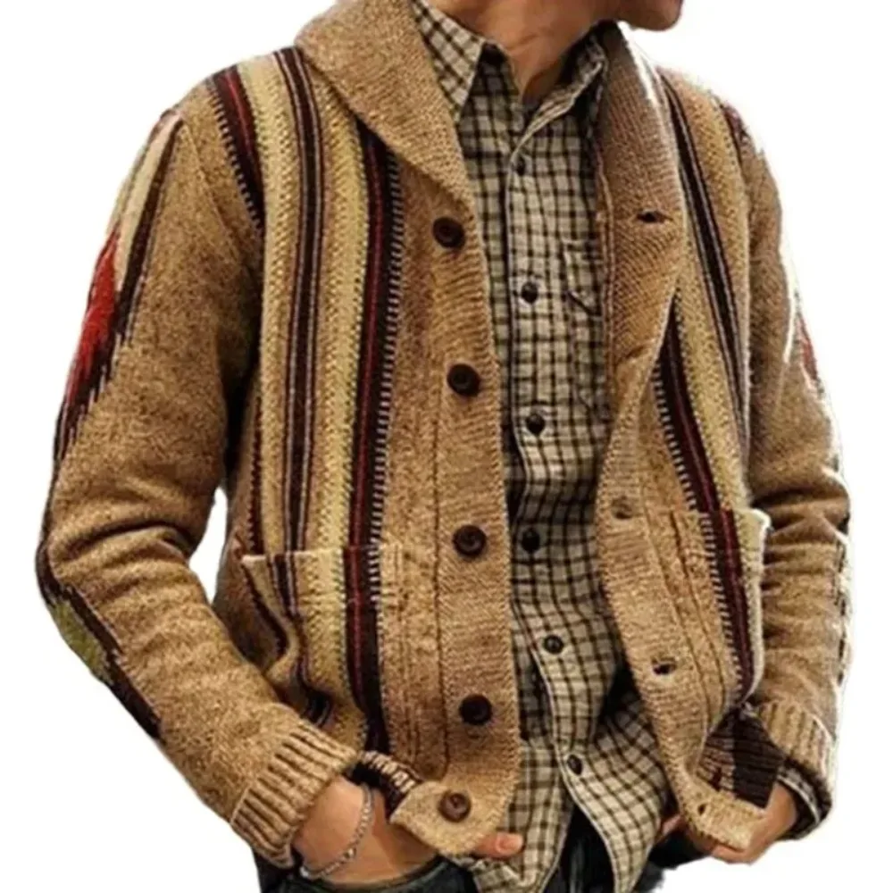 

Men Cardigan Sweaters Coat Casual Turn Down Collar Full Sleeve Single Breasted Thick Knit Coats Open Stitch Autumn Winter New