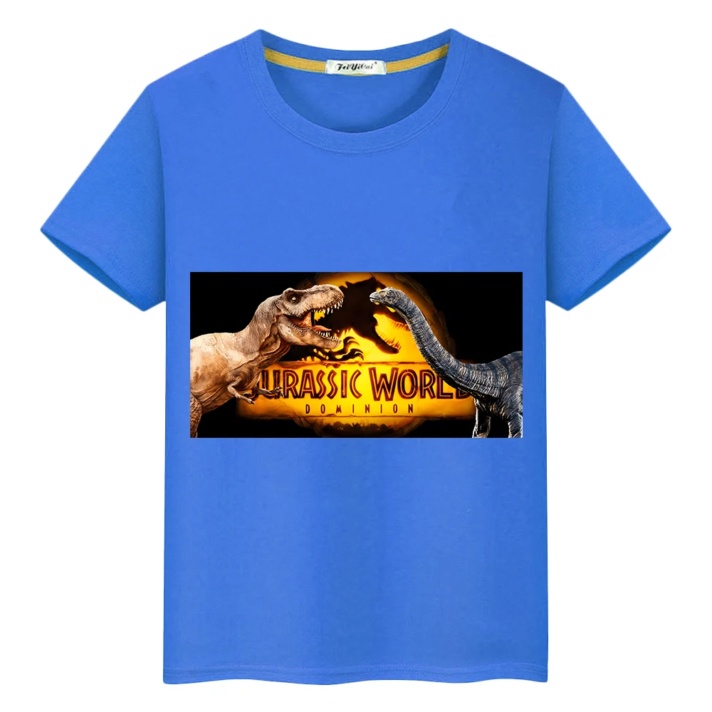 

Dinosaur kids 100%Cotton T-shirt y2k Summer Anime Tees one piece Jurassic World Dominio Short Print Tops boy girls clothes