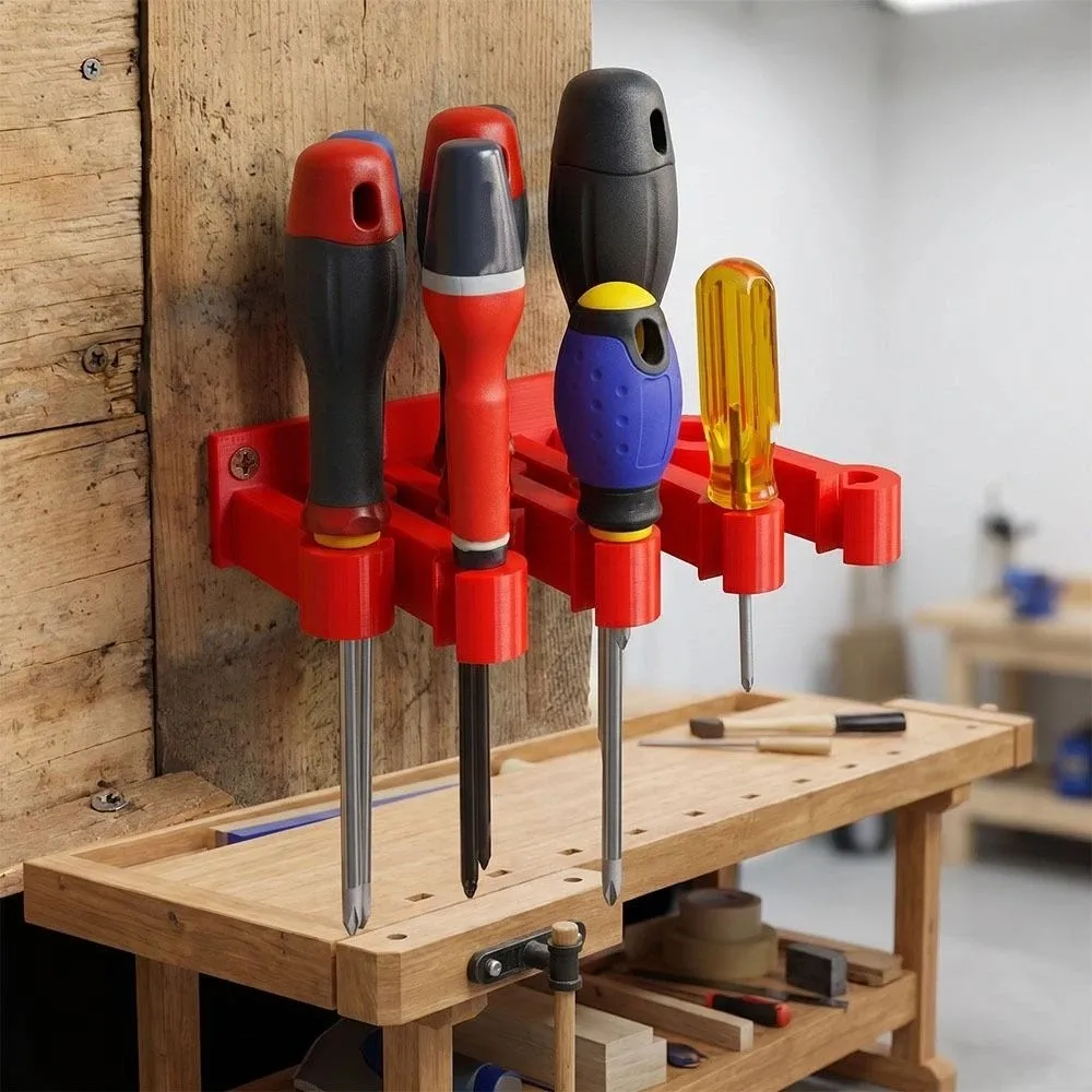3D Printed Screwdriver Holder Space Saving Wall Mounted Tool Storage Rack Storage Stand Multi-Function Wall Mount