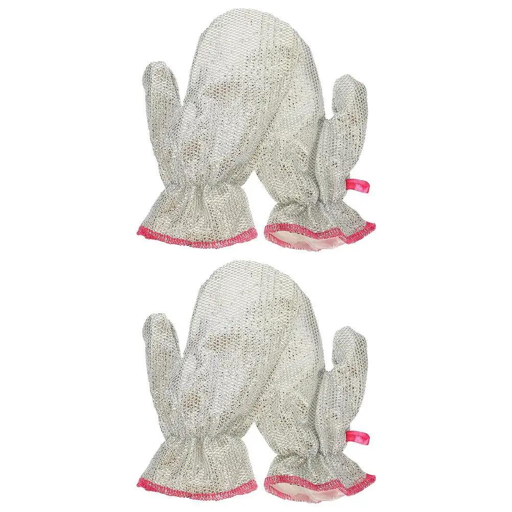 

4 Pcs Silver Silk Dishwashing Gloves Non Slip Oil Resistant Kitchen Cleaning Tools Reusable PVC Coated Home Use
