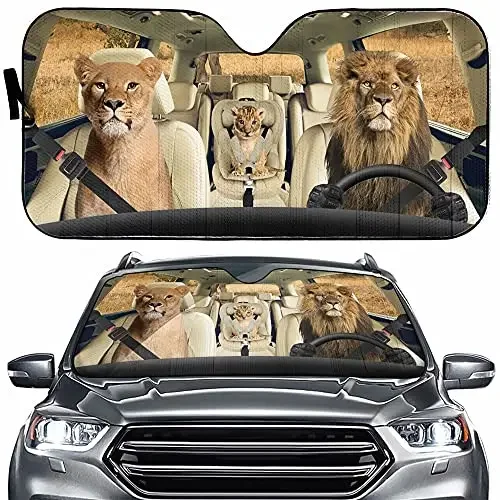 Lion Member Driver Auto Windshield Sunshade,Animal Foldable Window Sun Visor,Car Sunshield Vehicle Sun Shade, Protector Automoti