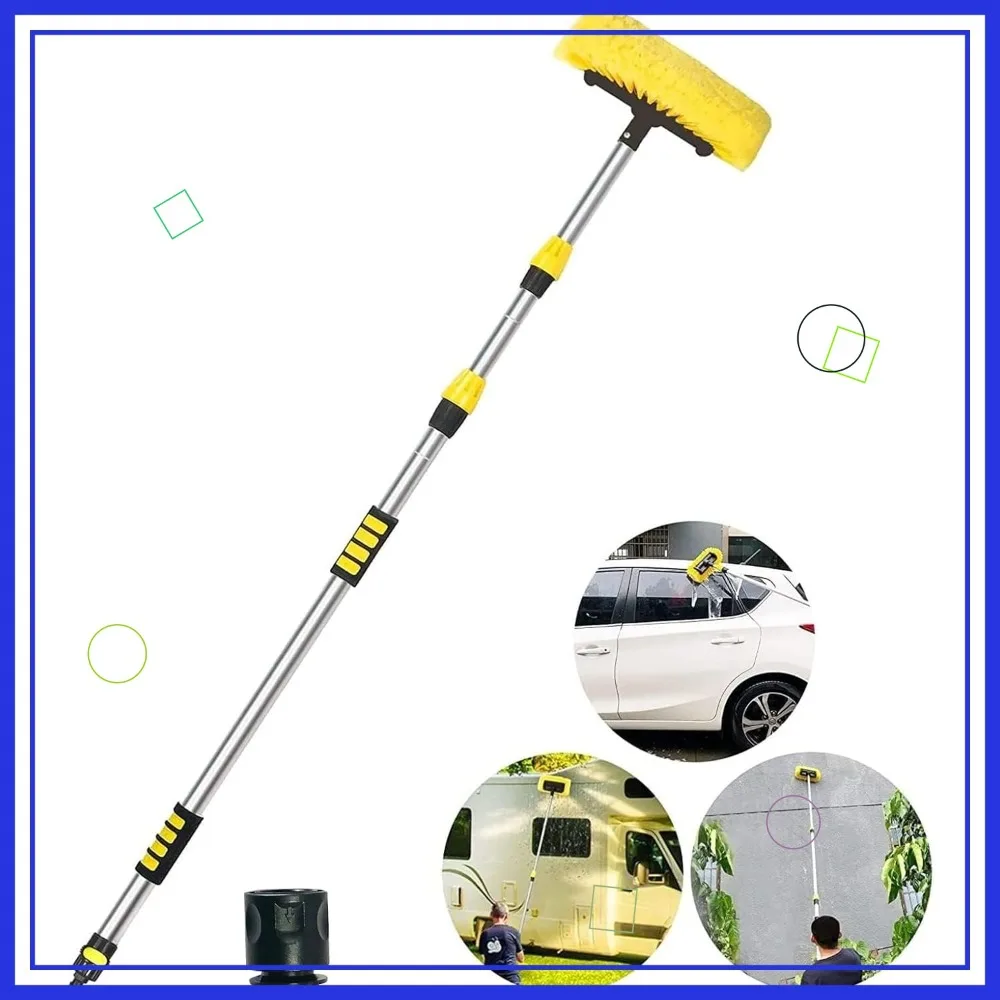 

5-12 Foot Telescopic Car Wash Brush with 12-Inch Soft Bristle, On/Off Switch, Hose Attachment for Trucks, RVs, Siding, Floors