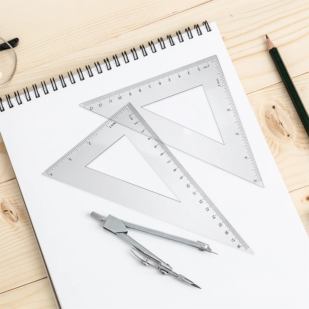 

6pcs Student Geometry Set Protractor Triangle Rulers Semicircular Straight Ruler Clear Plastic Measuring Tools School Office