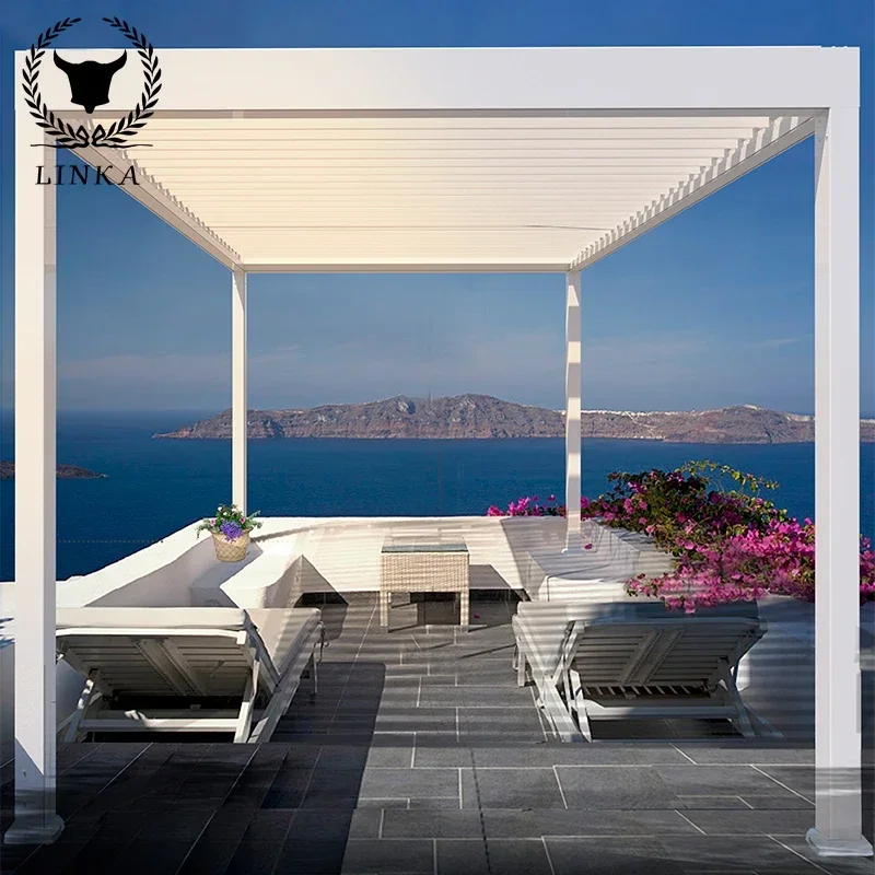 

3 x 3m 4X4M 5X5 Garden Pergola Waterproof UV Sun Protection with roller blinds Pavillon Gazebo Sunshade Shelter