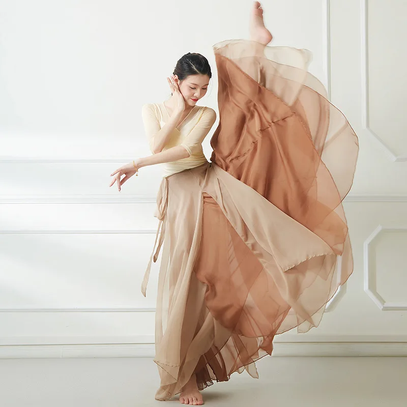 

Chinese Classical Dance Costume 720 Degrees Elegant Skirt Strap-up Double-layer Swing Skirts Ethnic Style Stage Performance