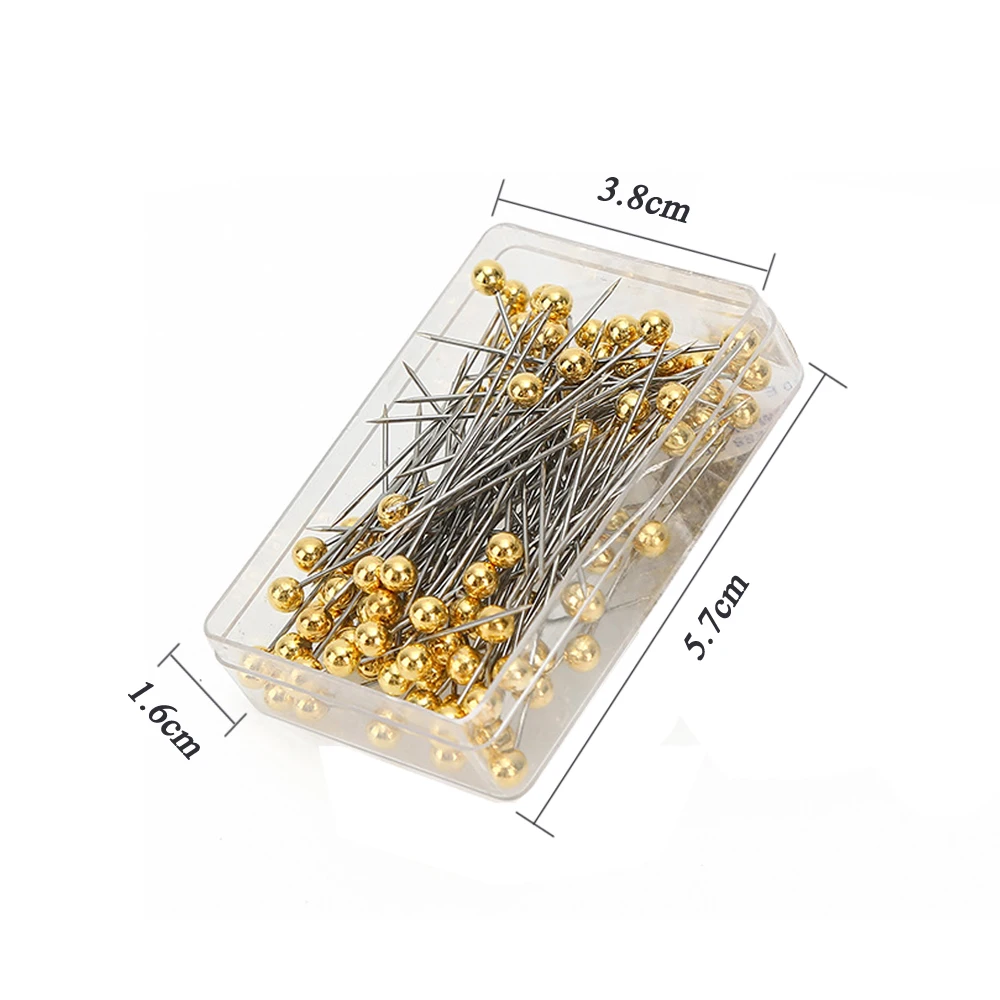 Agulhas de cabeça grande peroladas coloridas, 100 peças para posicionamento de roupas de ponto cruz, comprimento 38mm