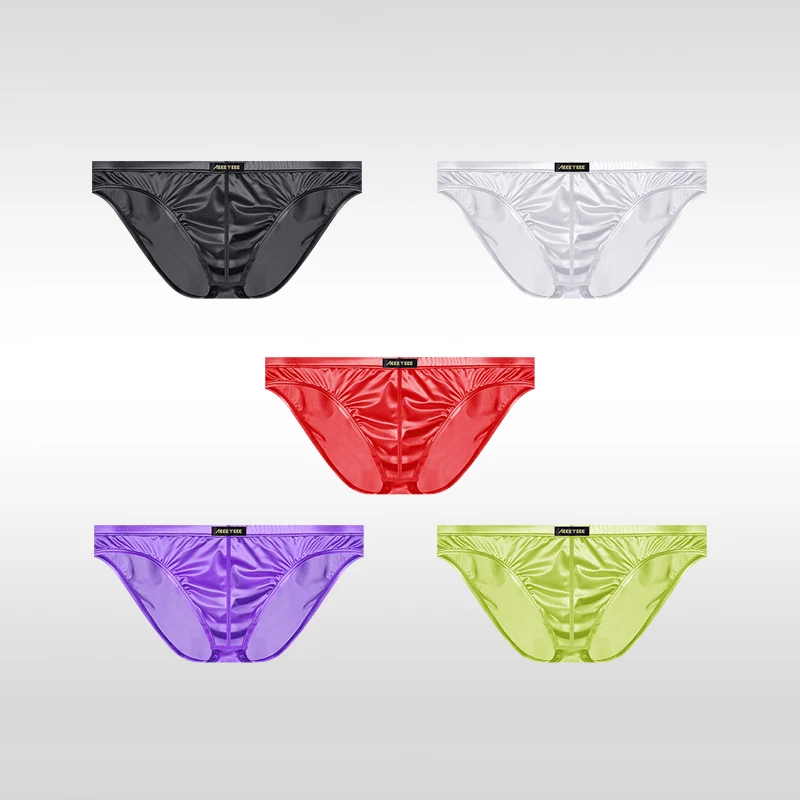 3PCS Men's Underwear Ice-Silk Sensual Silk-Smooth Briefs Ultra-Thin Breathable Satin Sheen Low-Rise U-Cut Underpants