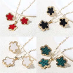 2Pcs Luxury Five Leaf Flower Pendant Jewelry Set for Women Gift Fashion Trendy Women Clover Necklace Earring Jewelry