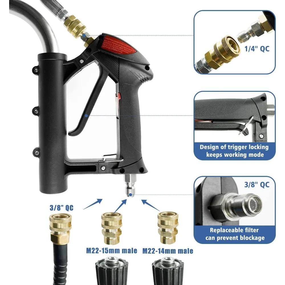 24'' Pressure Washer Surface Cleaner with 4 Wheels,Dual Handle,Stainless Steel Housing, 4 Replacement Nozzle Cores and 2 Ho