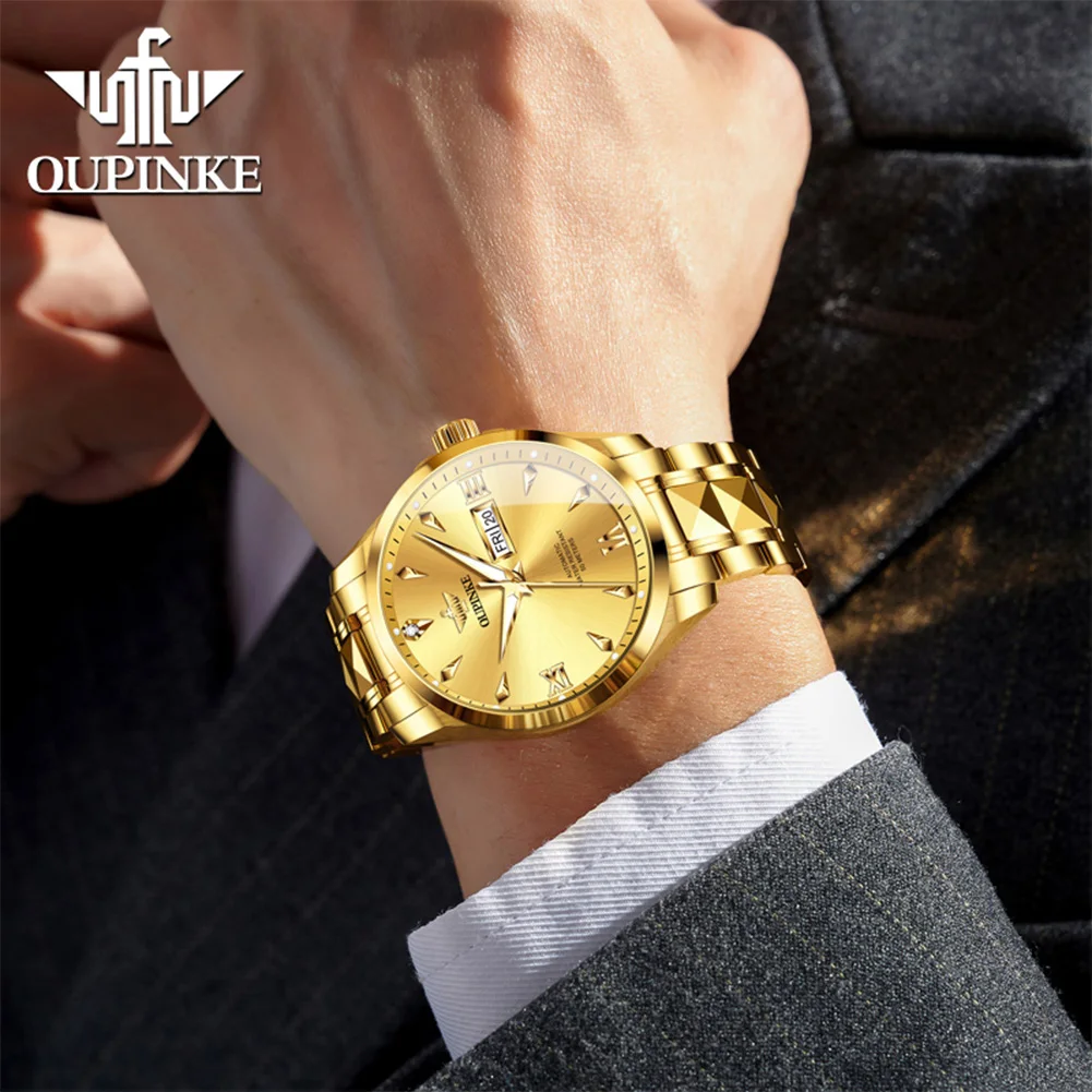 OUPINKE 3306 Men Mechanical Watch Original Genuine Luxury Watch Gold Tungsten Steel True Diamond Watch Brand Automatic Men Watch