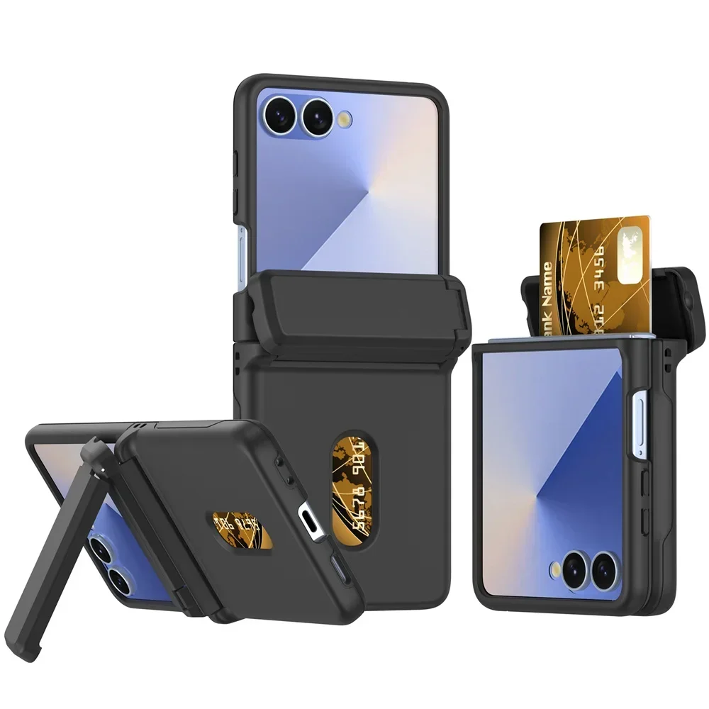 Harte Abdeckung für Samsung Galaxy Z Flip 7 fe 6 5 Flip7 Flip6 Flip5 5G Handyhülle mit Kartenständer Scharnierschutz