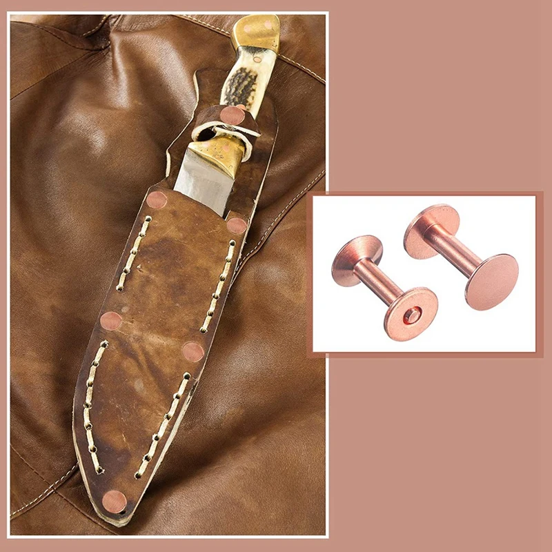 50 Sets Copper Rivets And Burrs, Copper Rivets For Leather For Belts Wallets Collars Leather DIY Craft Supplies