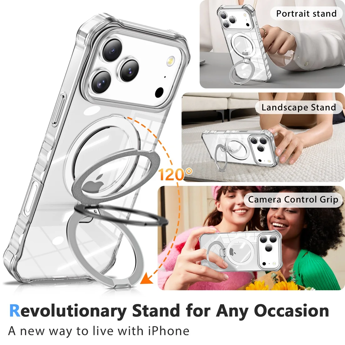 For iPhone 17 Pro Crystal Clear Phone Case,Compatible with MagSafe Slim Shockproof Stand Transparent Cover For iPhone 17 Pro Max