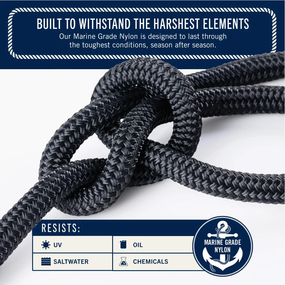 1pc Nylon Anchor Line 50/100ft 15/30m Heavy Duty Double Weaving Dock Fixed Rope Marine Ropes With Stainless Steel Thimble view 3