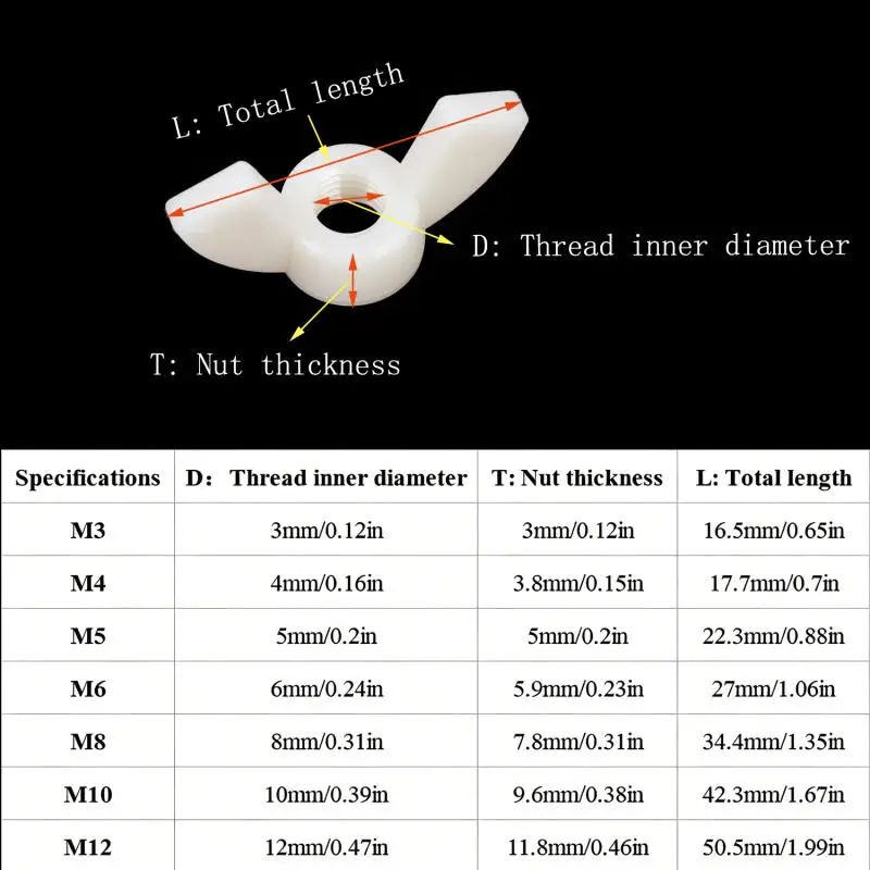 M3 M4 M5 M6 M8 M10 M12 Nylon-Flügelmutter Kunststoff-Ingot-Mutter Kunststoff-Schmetterlingsmutter Kunststoff-Kappenmutter – Detail 3