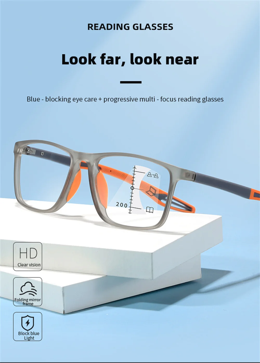 Multifokale Progressive Lesebrille Frauen Männer TR90 Rahmen Anti Blau Licht Sport Bifokale Presbyopie Brillen Mit Dioptrien – Detail 4