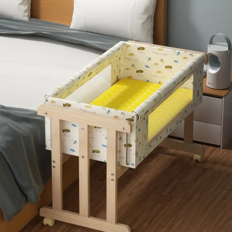 

Solid wood rocking unpainted movable I-shaped crib cradle cradle crib parallel