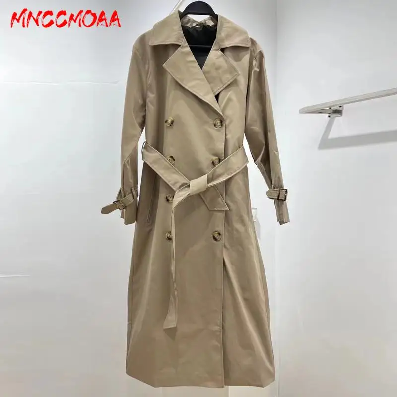 

MNCCMOAA 2023 Autumn Women's Fashion Vintage Double Breasted Belt Trench Coat Female Solid Color Casual Long Sleeve Tops Outwear