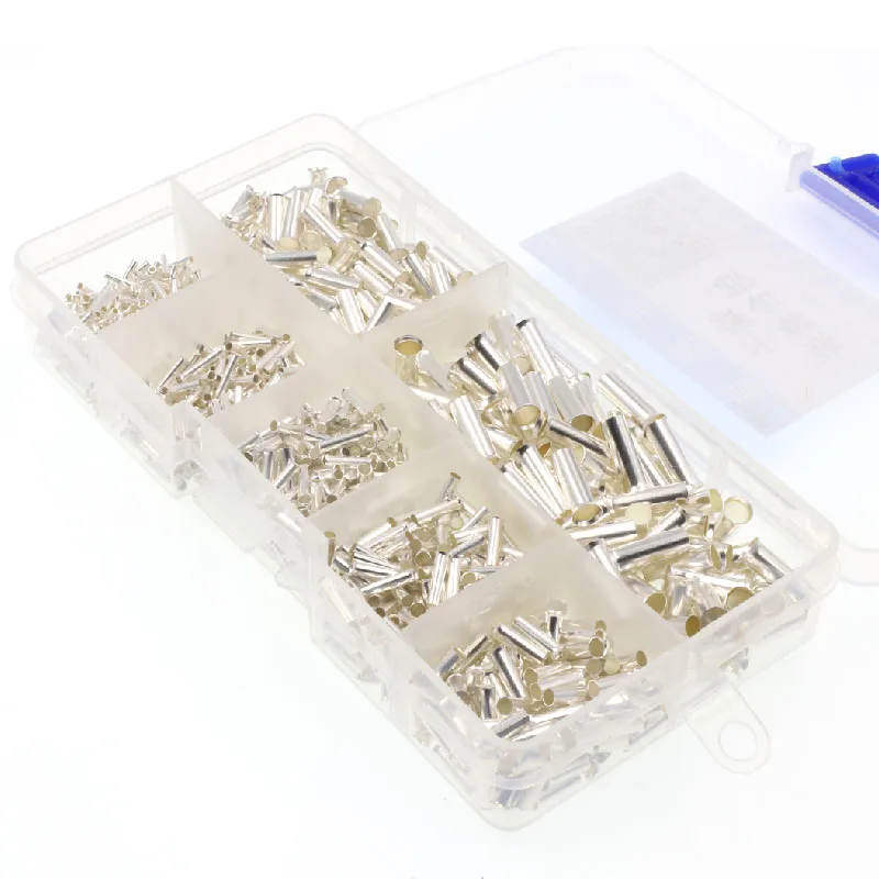 950Pcs Set 7 sizes EN Copper Ferrule Non-Insulated Wire Strip Pin Assortment Kit EN0508 EN7508 EN1008 EN1508 EN2508 EN4009 EN601