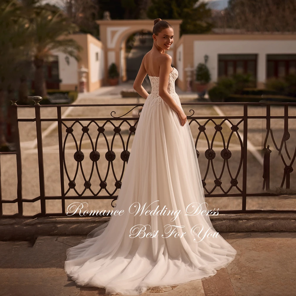 Nowoczesne koronkowe suknie ślubne bez ramiączek, plisowane, w kształcie litery A, damskie, 2025, bez pleców, bez rękawów, tiulowe suknie ślubne, Vestidos De Novia, szyte na miarę