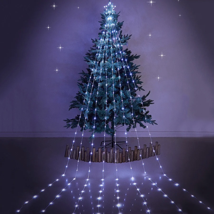 Kerstster Sprookjesachtige Verlichting Buiten Slinger Lichtslinger 193led Xmas Boom Opknoping Waterval Lamp Voor Tuinfeest Vakantie Decor