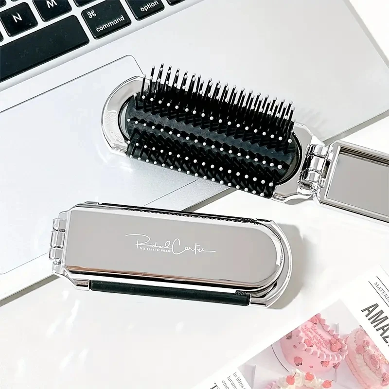 1PCS Folding Mini Pocket Hair Comb with Mirror  Portable Massage Comb Brush for Salon Travel Outdoor Makeup Styling Tools