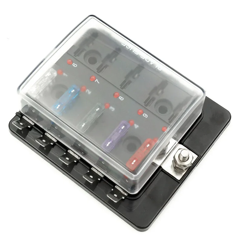 10-Way 8-Way 6-Way Protection Circuit Auto (Car) Blade Fuse Box Holder Block With Light LED