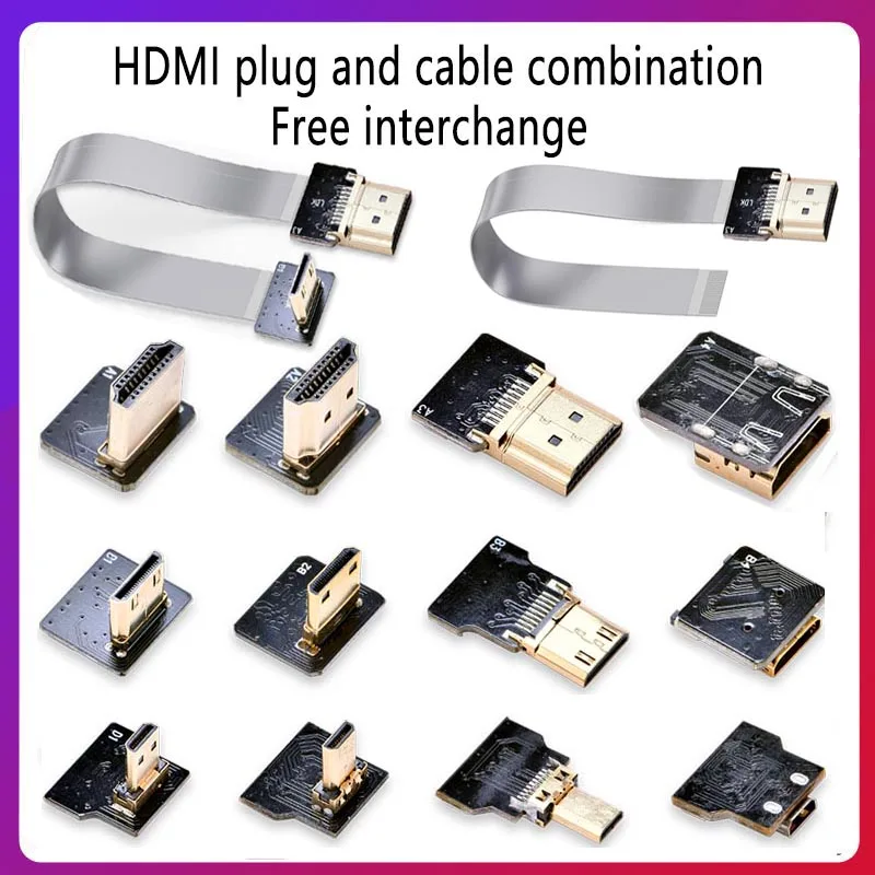 1PC Ribbon FPV HDMI-Compatible Connector Flexible Flat Cable Raspberry Pi 4 Micro HDMI to HDMI/Mini HDMI Female 90 Degree FFC