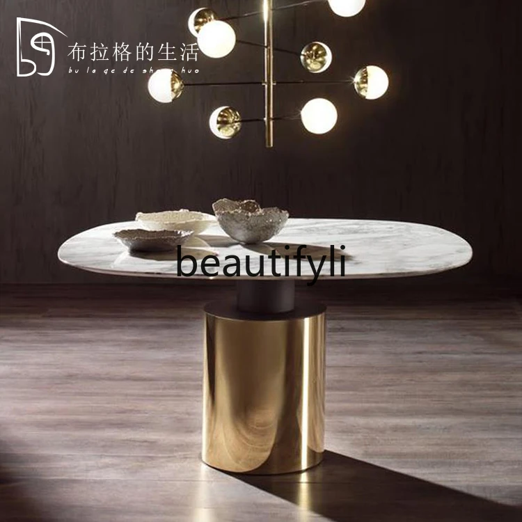

Легкая роскошная основа из нержавеющей стали, мраморная круглая столешница, обеденный стол, стол для переговоров, дизайнерский журнальный столик для дома