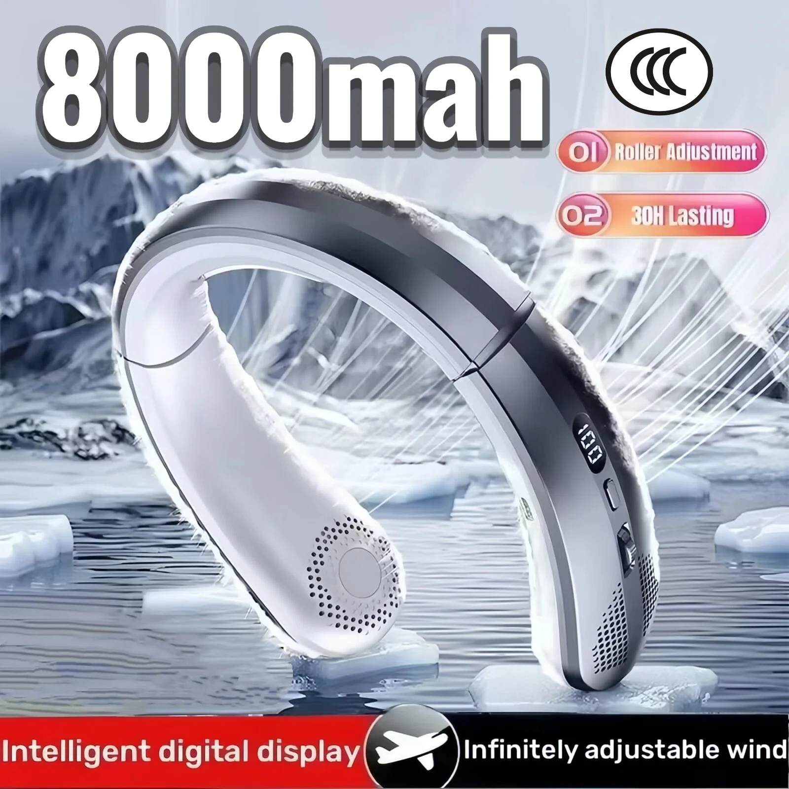 Xiaomi 8000 мАч подвесной шейный вентилятор USB портативный безлопастной мини перезаряжаемый бесшумный светодиодный цифровой дисплей электрические вентиляторы воздухоохладитель горячий