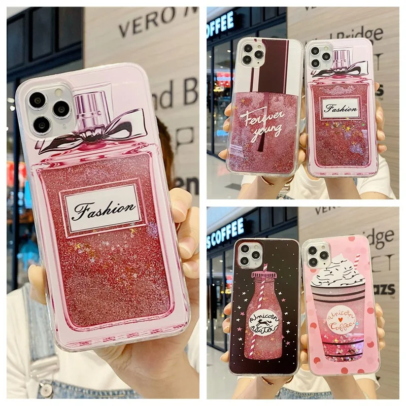 

Luxury Dynamic Liquid Beverage Bottle Ice Cream Quicksand Shell for iPhone 15 14 13 12 11 Pro X XR XS MAX 7 8Plus Summer Gift