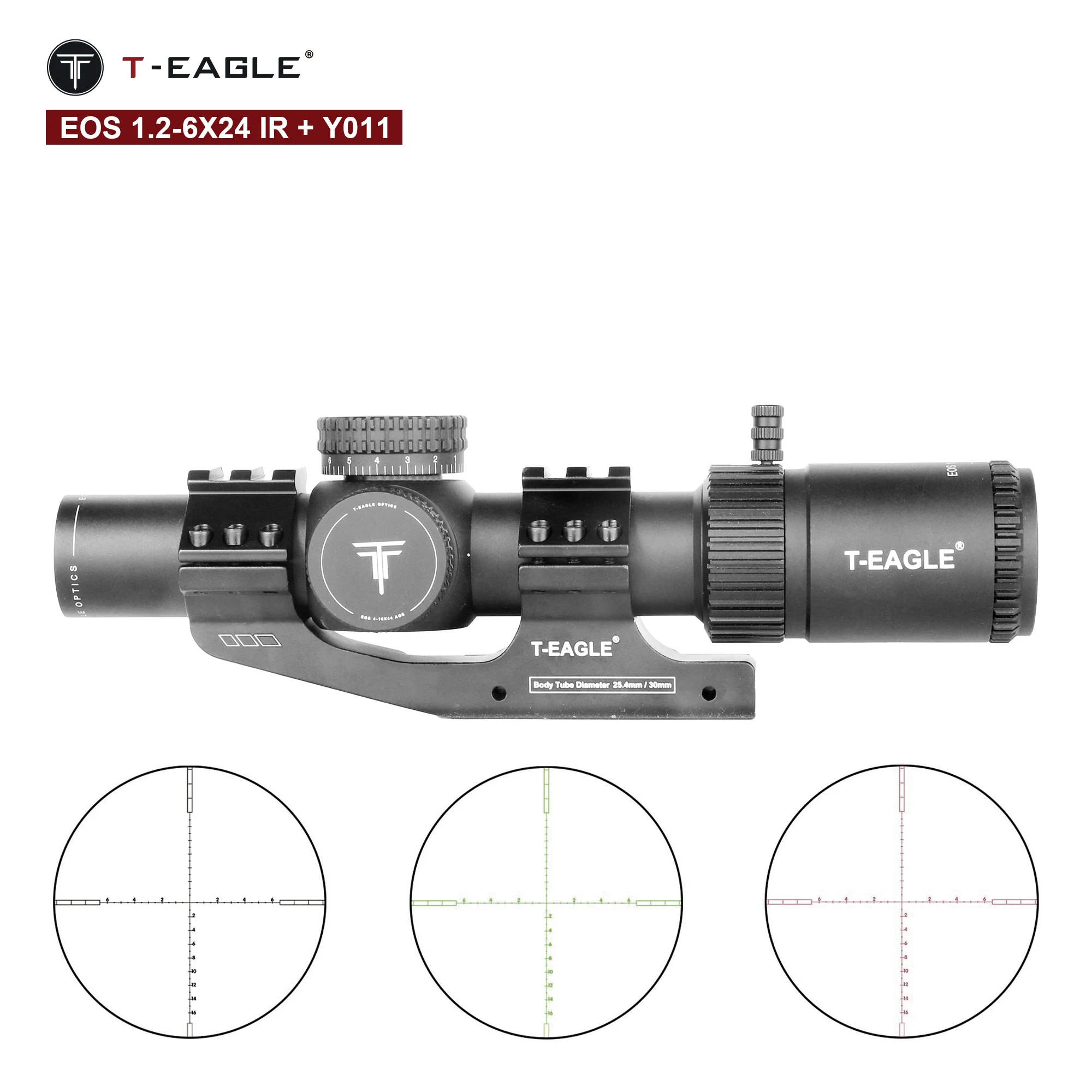 

T-EAGLE Tactical Quick Aiming Riflescope for Hunting, Red and Green Illuminated LPVO Rifle Scopes, Air Gun Sight, EOS 1.2-6x24IR