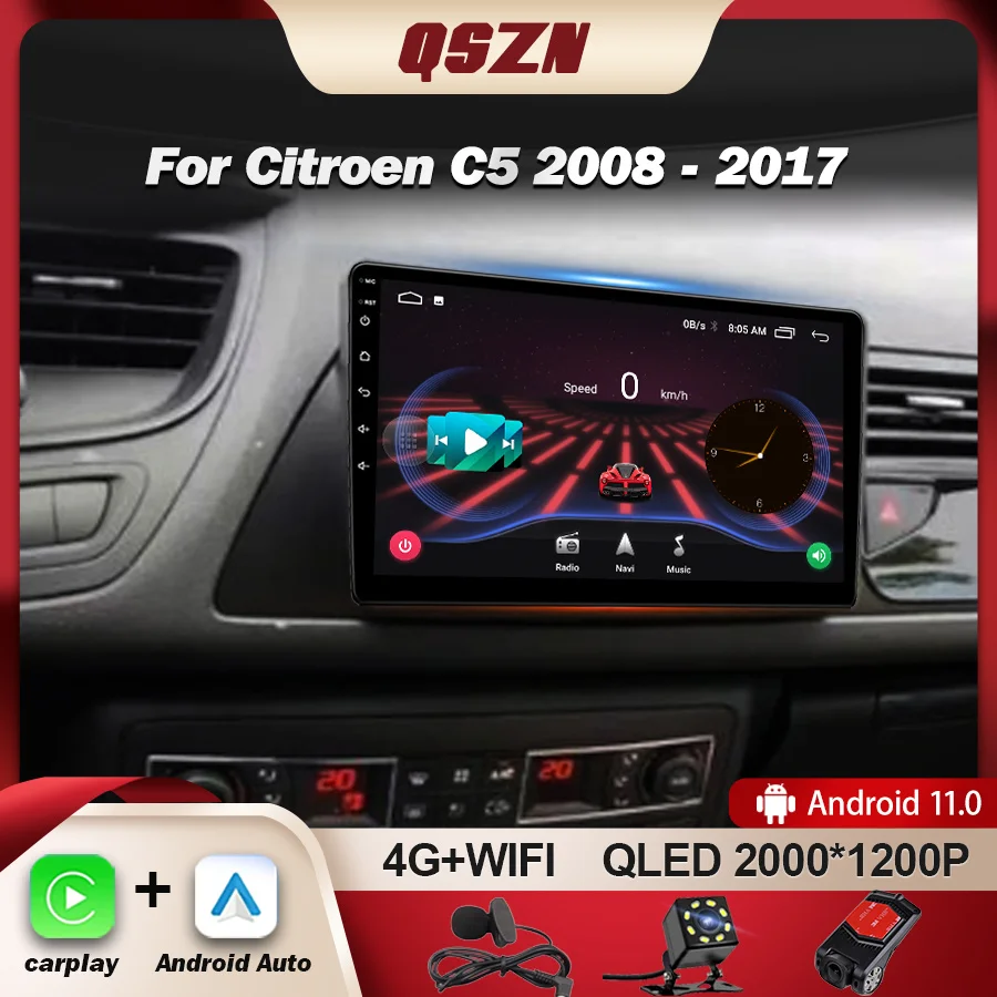 

Автомагнитола QSZN Android 13 для Citroen C5 2008-2017, автомагнитола AHD, мультимедиа, Wi-Fi, GPS-навигация, № 2DIN, SWC, RDS, BT, Авторадио ADAS