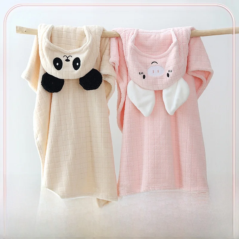 Thickened Coral Fleece Hooded Bath Towel Embroidered Soft Absorbent Bamboo Charcoal Towel Unisex Baby Panda Shaped Blanket