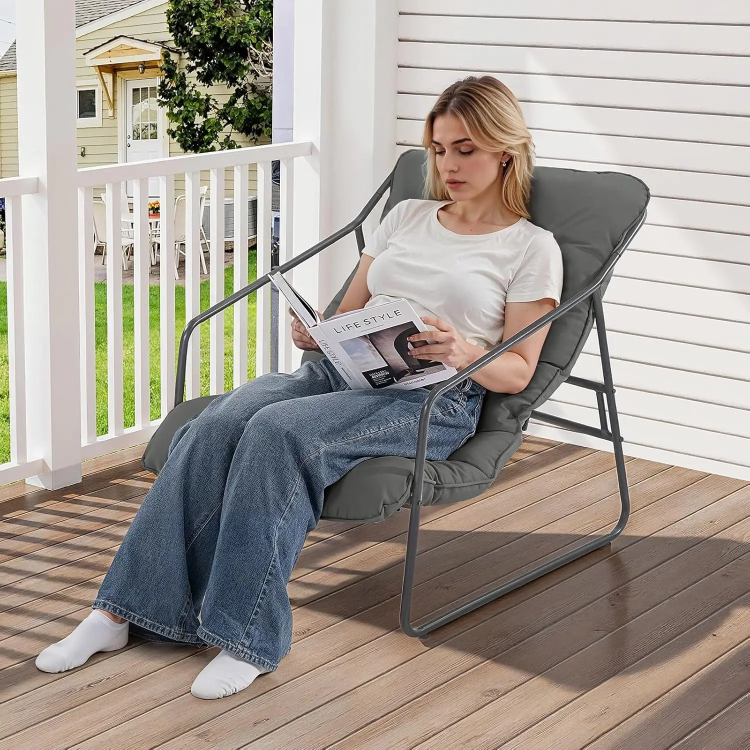 مجموعة أثاث الفناء المكونة من 3 قطع، مجموعة محادثة خارجية مع كرسيين خارجيين وطاولة قهوة، أثاث خارجي لحديقة الشرفة