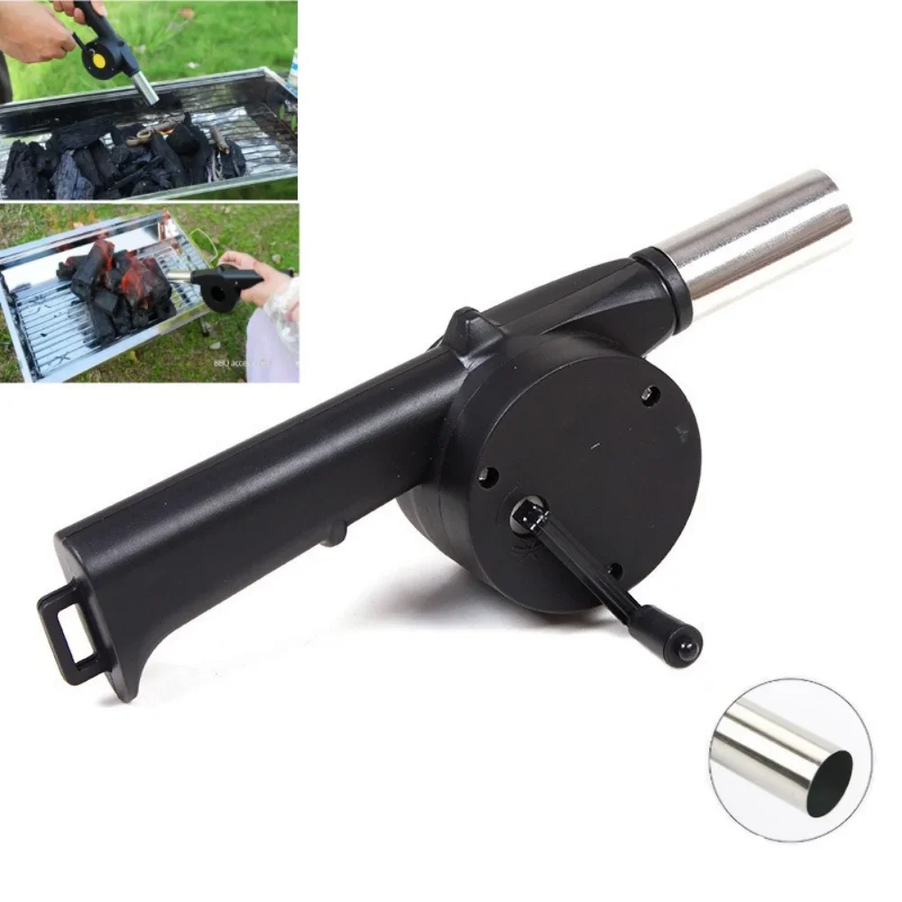 Manual Barbecue Combustion Blower Picnic Camping Fire-supporting Outdoor Hairdryer forCamping Hand Held Lighter BBQ Manual Crank