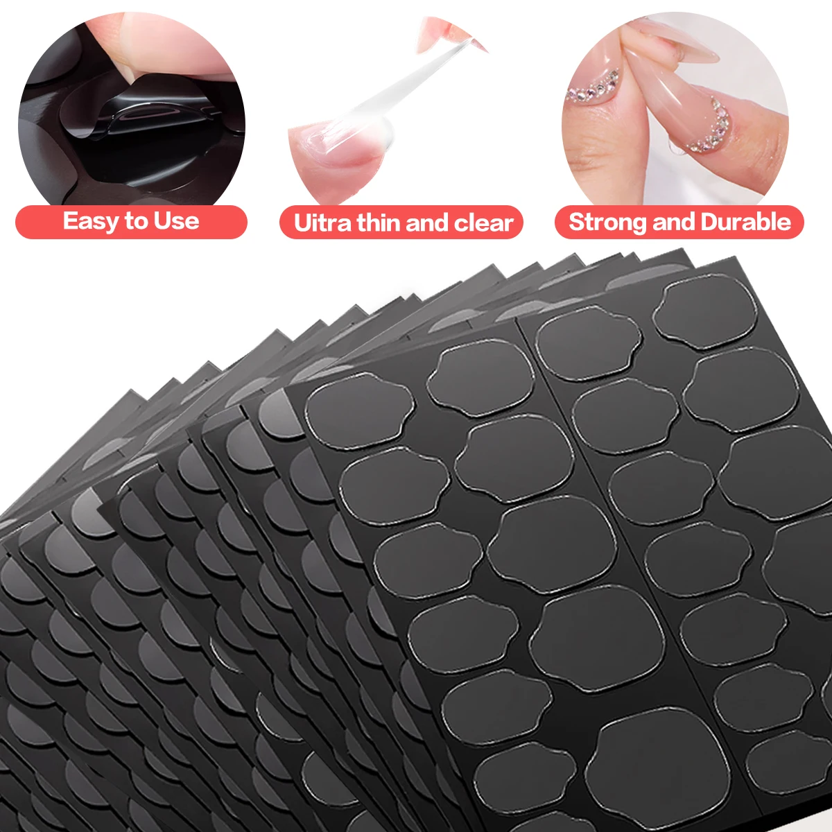 BRIDGESOUND New Jelly Glue: UV Jelly Nail Glue Stickers (480/360/240/120pcs), double-sided, press-on, UV-curing, waterproof