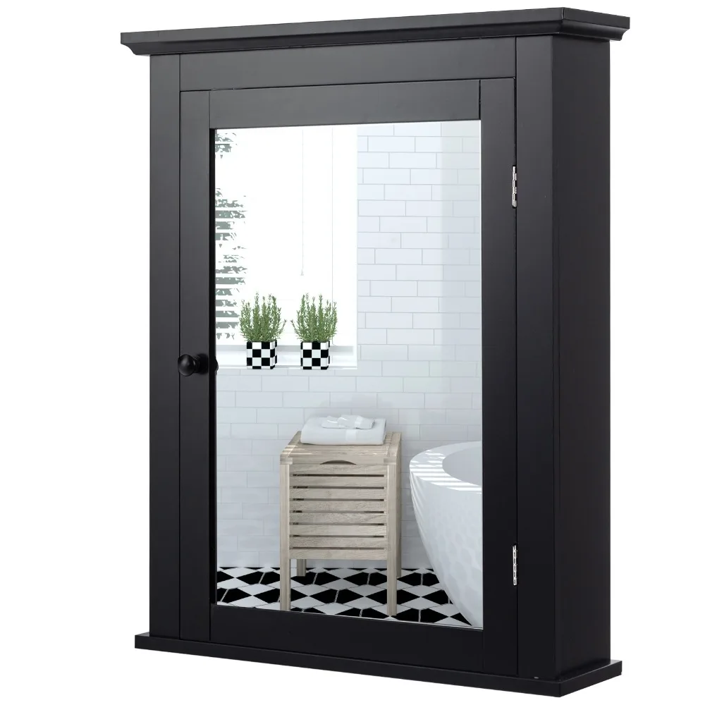 

Costway Bathroom Mirror Cabinet Wall Mounted Adjustable Shelf Medicine Black