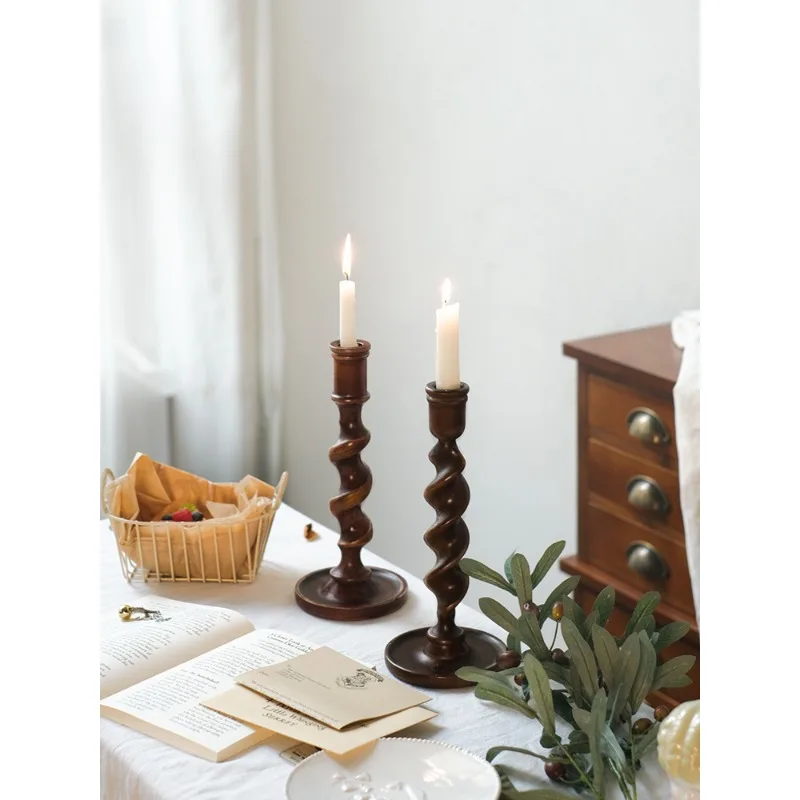 Retro candlestick ornament porch premium French restaurant tabletop solid wood medieval decoration atmosphere