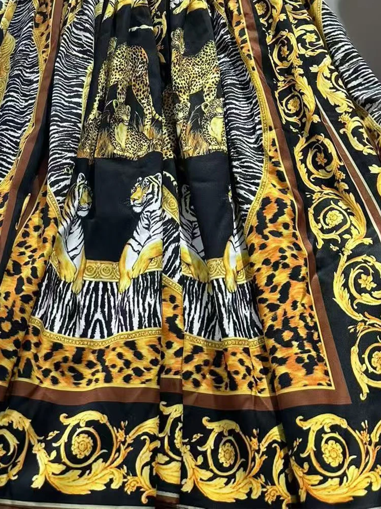 Gonna camicia in vita legata con colletto rialzato con stampa geometrica retrò 2025 gonna soffice da donna autunnale abito lungo ampio alla moda