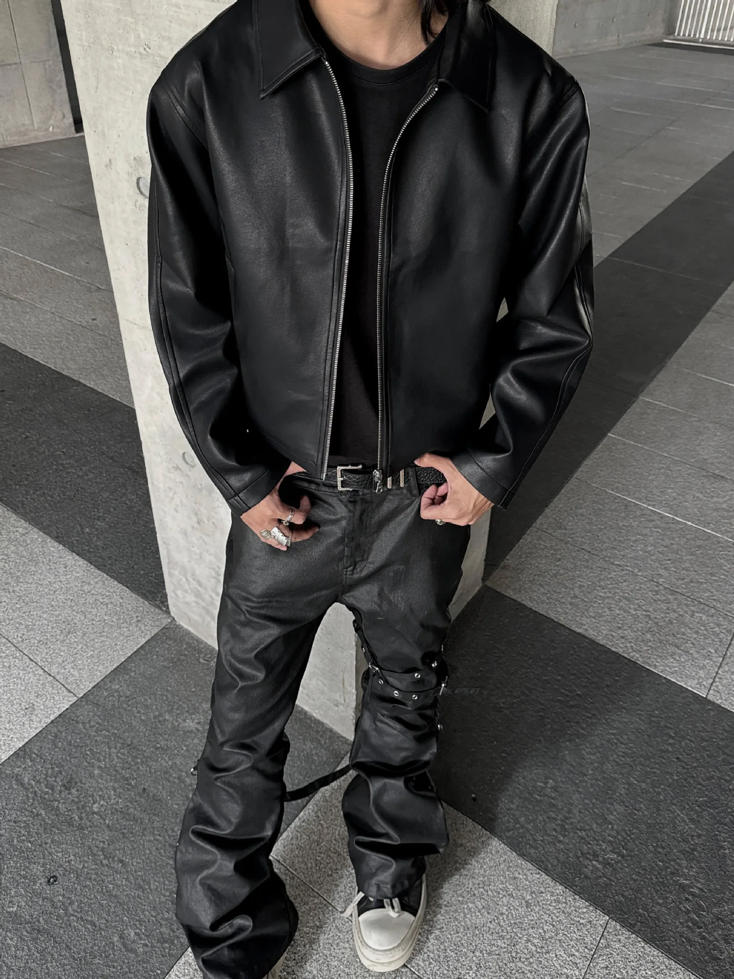 New Textured Old Money Style Short Simple Leather Jacket Trendy Loose Jacket Top