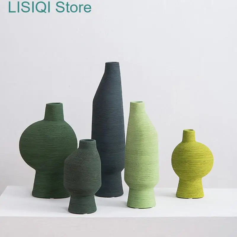 

New Ceramic Vase Green Brushed Irregular Vase Ceramic Handicraft Ornaments Flower Arrangement Accessories Vases Home Decoration