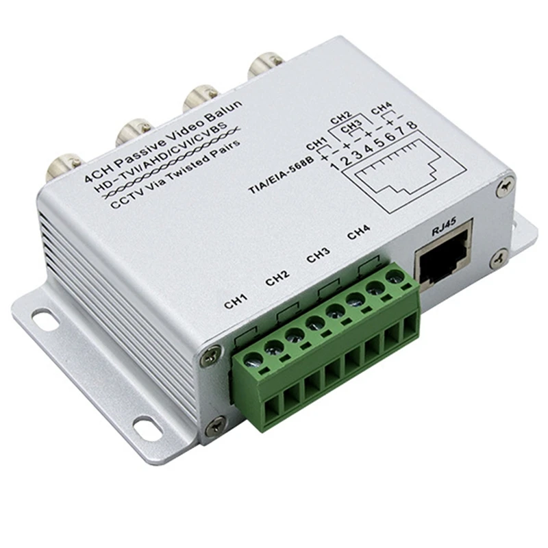 4CH Passive Video Balun For TVI CVI AHD Cameras CCTV Via Twisted Pairs UTP Video Balun 4CH Transceiver BNC To UTP RJ45